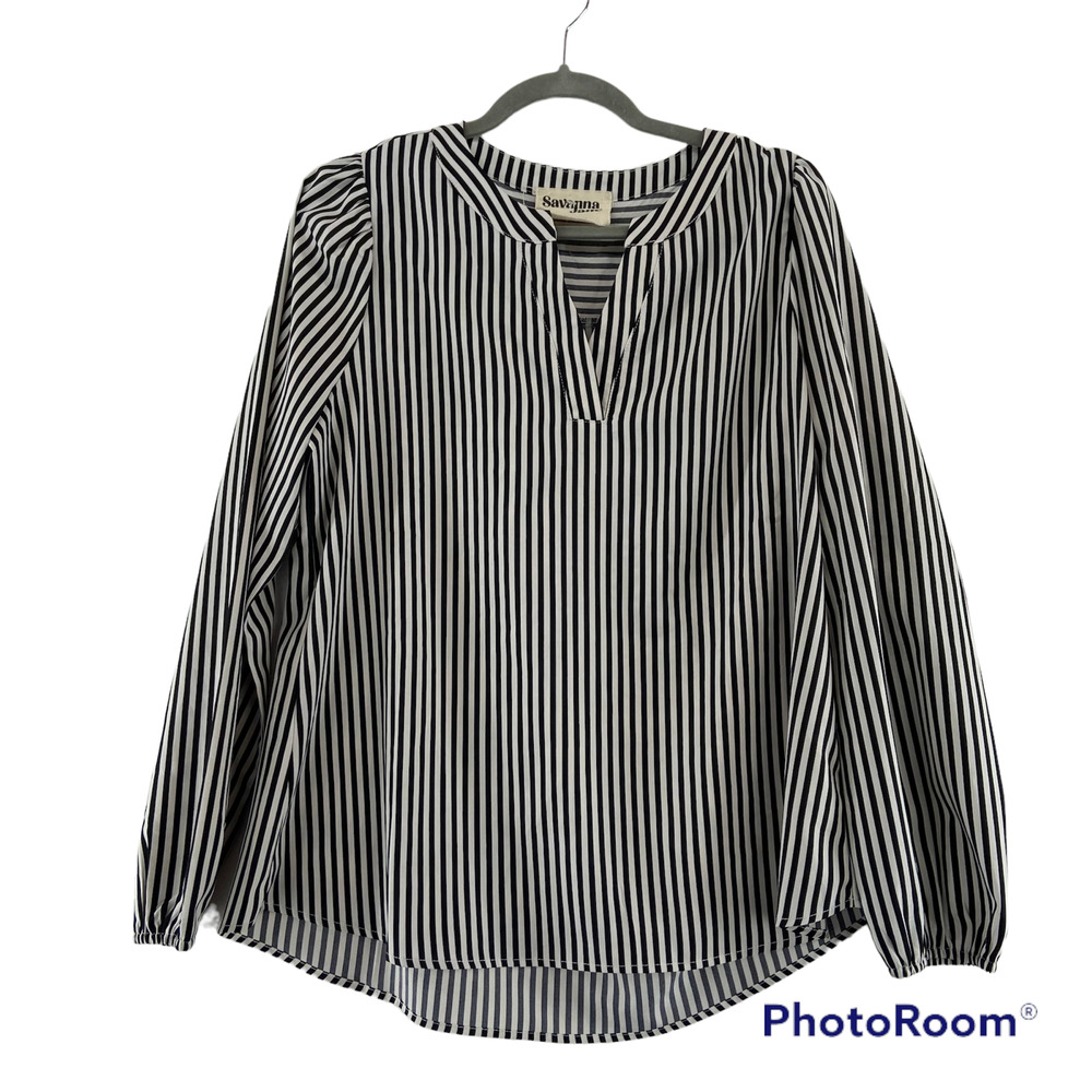 Savanna Jane Black and White Stripe‎ Top Sz Medium